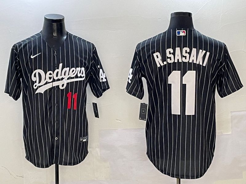 Men Los Angeles Dodgers #11 R.Sasaki Black Stripe Jointly Name 2025 Nike MLB Jersey style 9->los angeles dodgers->MLB Jersey